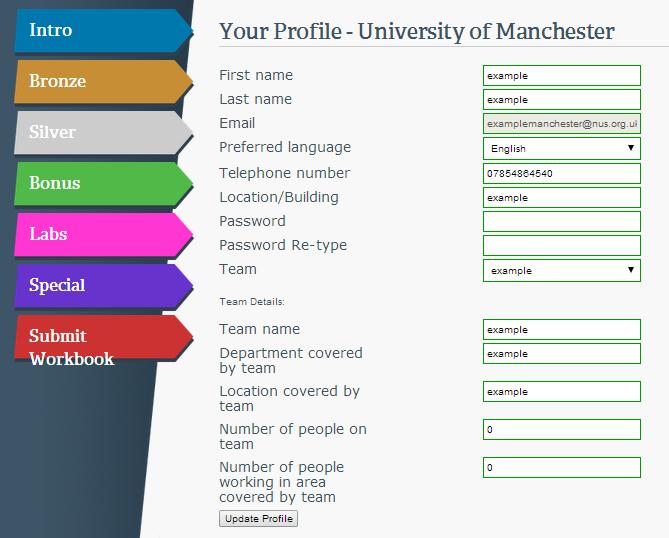3. Amending your profile Here you can change your personal details, password or number of staff covered in your teams.