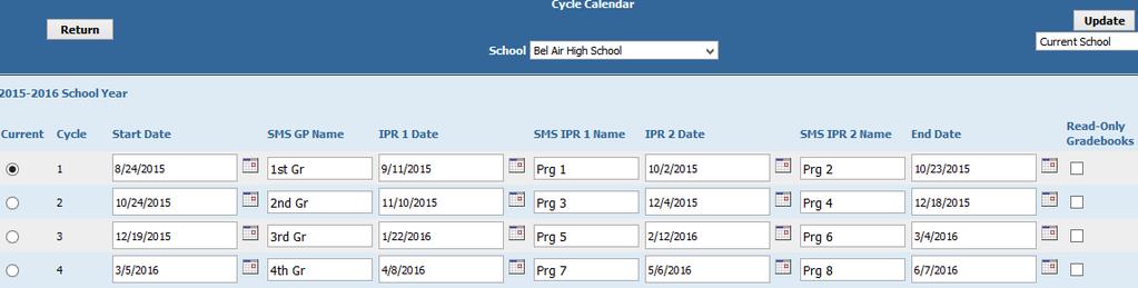 GradeSpeed Cycle Calendar Settings Verify the Cycle Calendar is set to the appropriate grading cycle. 1. Go to GradeSpeed >> Tools and Settings >> Cycle Calendar. 2.