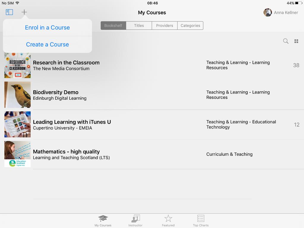 Creating a Course To create a course in itunes U, open the itunes U app and click on