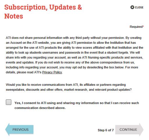 How to Create a New Account 7 On the Subscription, Updates & Notes page, read the Subscription, Updates & Notes information.