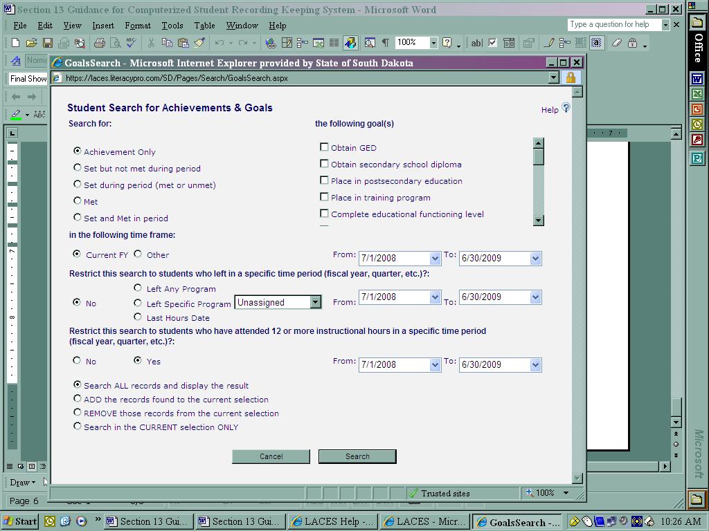 Figure 6. Achievements and Goals screen 13.3.5 Conducting edit checks Mining Data is used to gather information that will guide local programs in setting goals for program management and improvement.