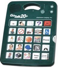 Go Talk 20 GoTalk 20 is lightweight and rugged and now has a 100 message capacity (20 keys, each 1-inch square, and five recording levels).