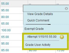 A Completed Attempt will either have the Grade, OR the Needs Grading Icon displayed by the completion date. An Incomplete Attempt will simply allow you to Grade User Activity.