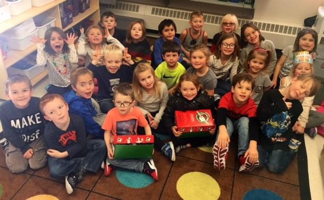 The grade one class donated toys and items to fill two boxes for Operation Christmas Child.