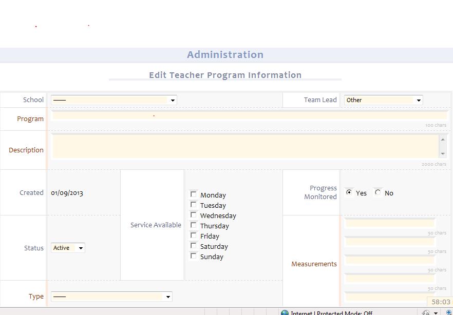 Step 3 Once you have clicked on Add Teacher Program you will open a screen that will allow you to input your program information.