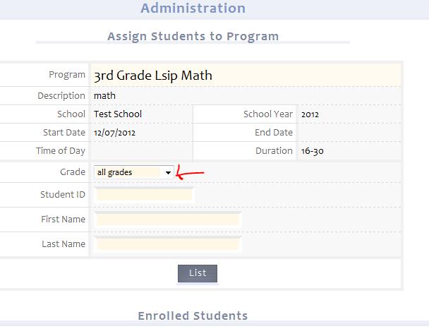 Step 5 Assigning Students: Once you have clicked on the Assign button you will see your program and Grade in the center of the screen.