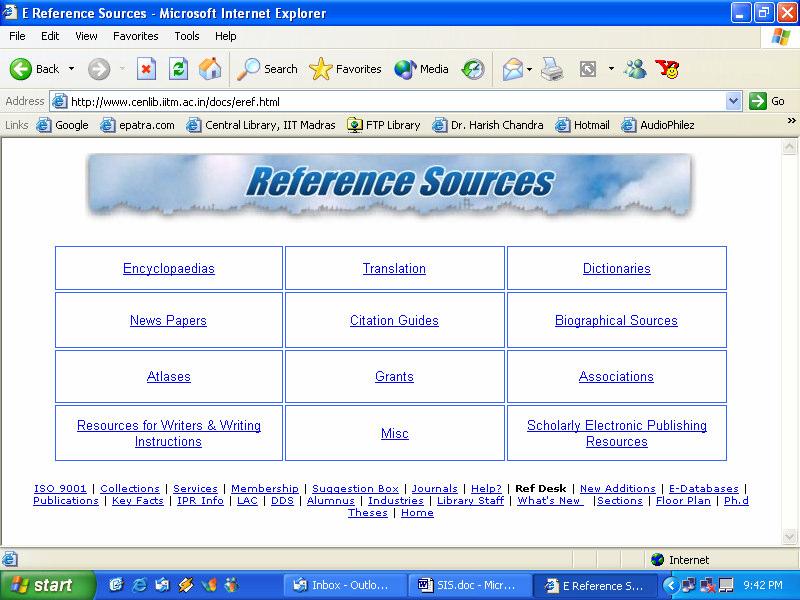 the following separate web page exclusively devoted to e-reference sources.