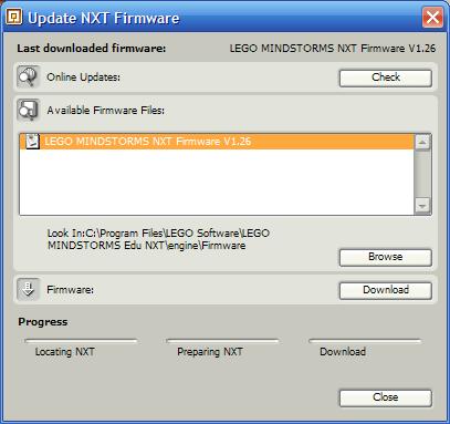 5 Product Guide Edu NXT 2.0 Software CD for additional troubleshooting steps. Once the firmware is done downloading, you can press the Close button to finish the process.