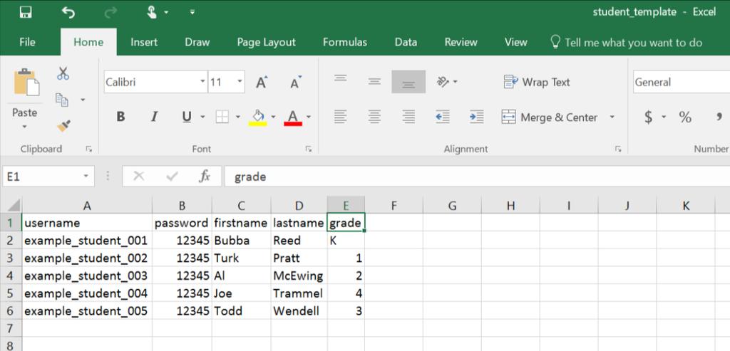 Importing Students Admins can create new student accounts or update existing ones. This time, click Get Student Template. Fill out the CSV file by adding the correct information in each column.