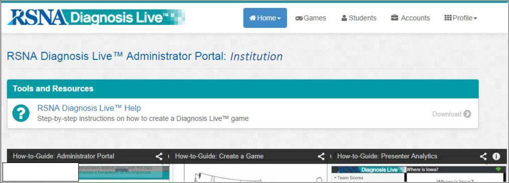 All Admin and Staff accounts have a personal profile and an institution profile. You log in to your personal profile, Player Home, with only Home and Profile tabs showing (Figure 4.1).