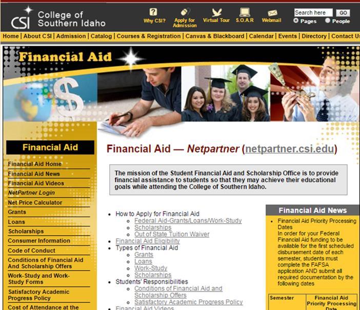 Let the CSI Financial Aid Website be your resource!