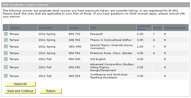 5) Select ASU courses to add to your POS.