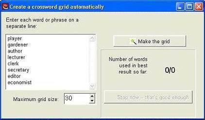 Figure 2 Entering the Words After entering all of the words, click the button Make the grid to create