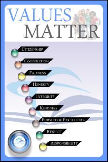 Values Matter We will be focusing on 9 Core Values throughout the school year: 1. September : Respect 2. October: Responsibility 3. November: Citizenship 4.