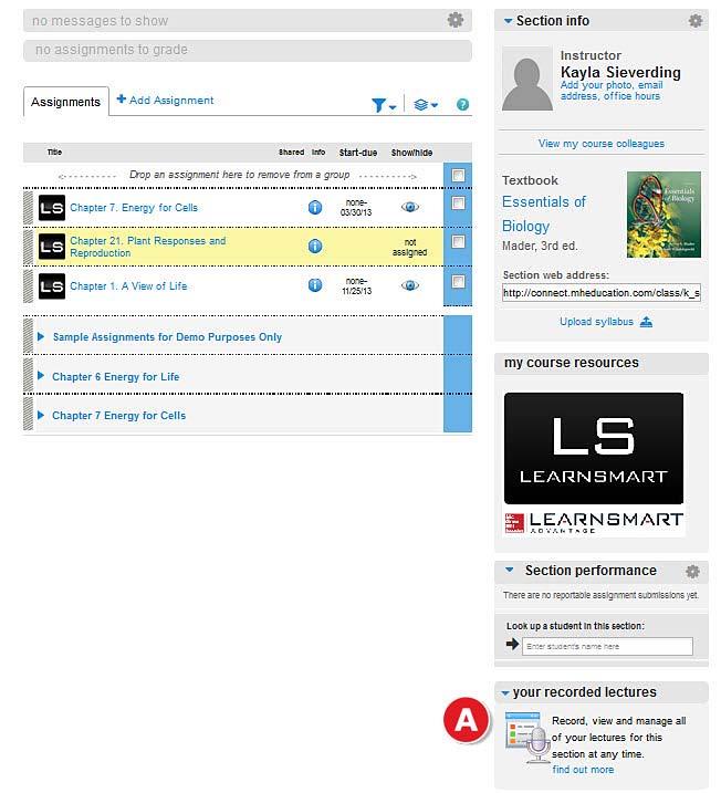 Section 4: Section Home Page Tegrity Access and Information The your recorded lectures widget provides access to the Tegrity lecture capture service.