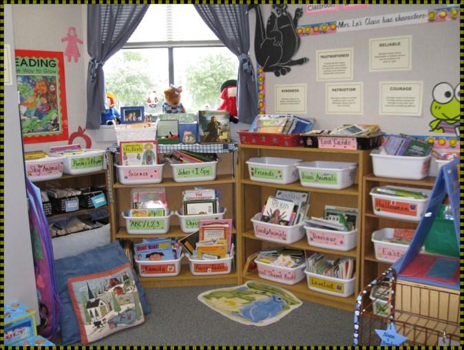 Physical Environment Primary Classroom library organized by genres, interests, authors, etc.
