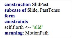 constructions in the grammar. For instance, Slid_Past is a subcase of a more general PastTense construction.
