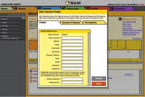 SAM Central & SAM SAM Teacher Settings Teachers can use SAM Central or SAM to edit their profile and search for resources.