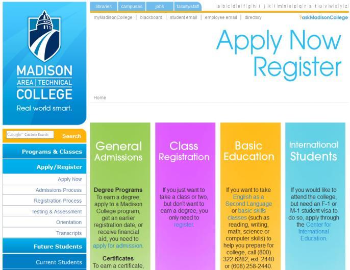 On the Admissions Process page, click the link at the top of