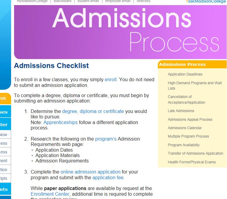 edu and use the A-Z index, go to Apply for Admission Click on Online Admission