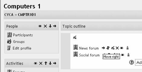 Editing symbols will now appear next to existing features, and two Add boxes will now be in each topic box (or week box if you use Weekly format): For existing items (like News forum above) there is