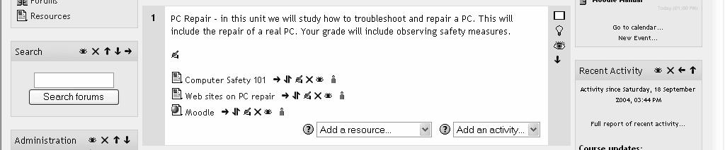 When you are done, click on Save settings. My class now has an example called Moodle : 2.1.