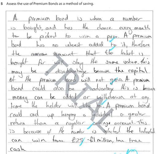 Question 5: Assess the use of Premium Bonds as a method of saving. [Total marks for Q5 10 marks] 6 The question uses the command verb Assess.
