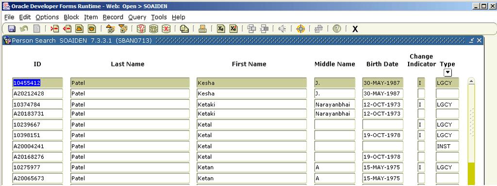 To search with a partial name use the Oracle wildcard % to represent any number of unspecified characters.