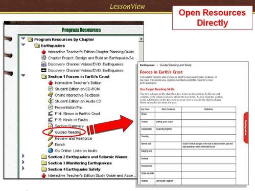 Teaching Resources (TeacherEXPRESS Resource CD-Rom) Clicking the green Teaching Resources tab on the right side of your plan book will open the Teaching Resources page.