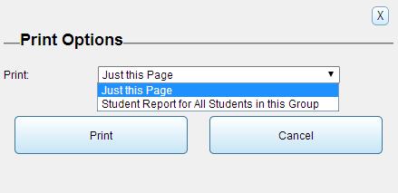 Printing Reports in the ORS Figure 52. Student Listing Report Page Print Pop-up Window 2. From the Print drop-down list, select Just this Page. 3. Click Print.
