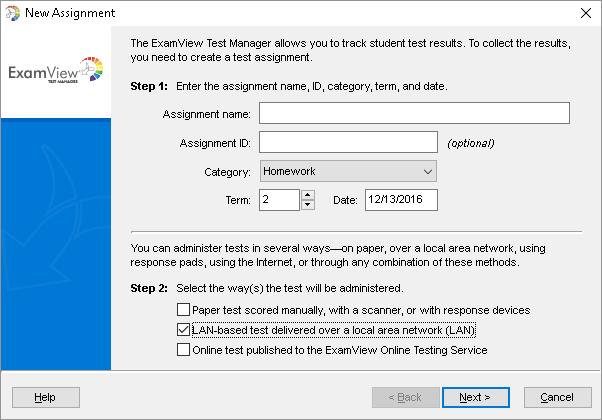 ExamView Test Manager 22 IMPORTANT When you publish the test as a LAN-based test with ExamView Test Generator, be sure to choose the Allow access to students in a particular class option.