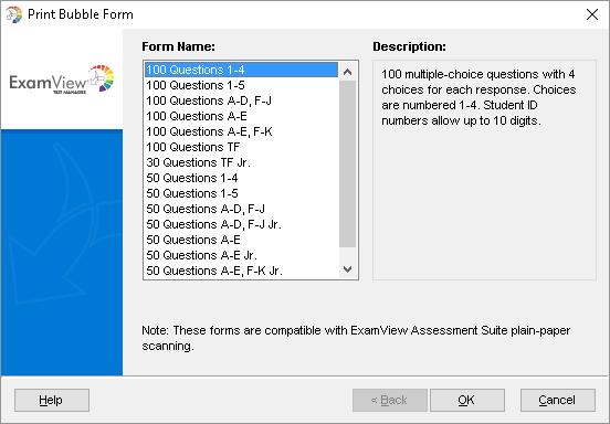 ExamView Test Manager 40 You can scan forms in multiple sessions. If there are problems with a student s form such as missing responses, multiple responses, answer out of range (e.g., entering an E if only A-D valid) an asterisk ( * ) will appear next to that student s name.