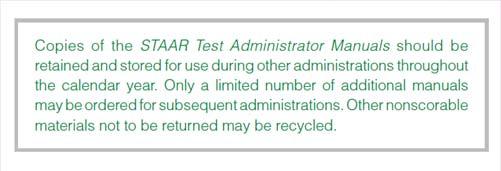 Procedures for Returning Test Materials After the final test session, test administrators must return all test materials to the campus or district testing coordinator.