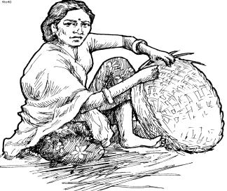 Basket making is the process of weaving fibres, straw, animal