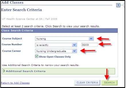 If you are searching for a class, use the drop down feature to select a