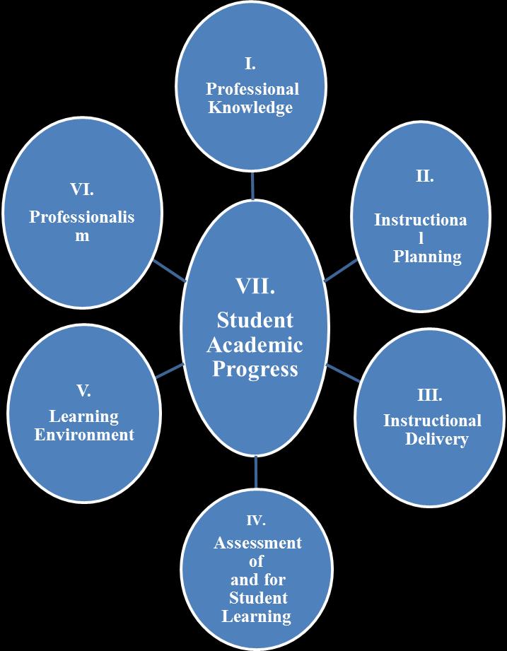 This graphic depicts the relationship between the first six performance standards and standard seven.