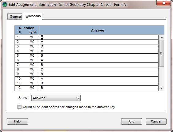 APPENDIX C Changing the Test Answer Key This section discusses how to change the test answer key after you have created the test assignment in ExamView Test Manager.. Open ExamView Test Manager.