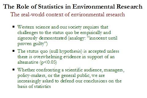 Role of Statistics 2 1. The real world context of environmental research As scientists or managers we are faced with the challenges of defending our decisions every day.