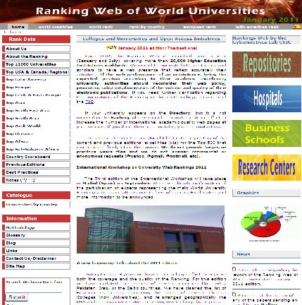 Webometrics Ranking The Ranking Web is one of the first World Rankings to be published and currently it is the one with the largest coverage Published since 2004, two editions per