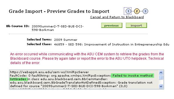 Troubleshooting Transfer of Grades from Blackboard Grade Center to Grade Roster Scenario 1: You initiate the export in the Blackboard Control Panel and receive this message: Possible causes for the