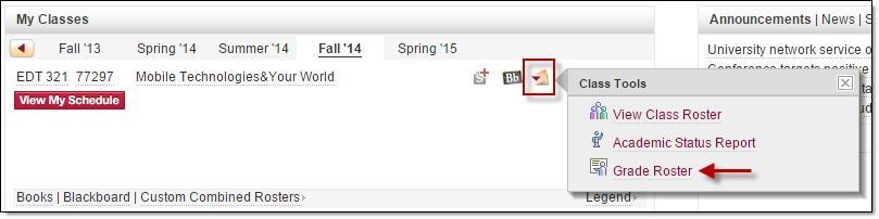 Step 3: Locate the course that you would like to enter grades for and click on the Class Tools icon next to the