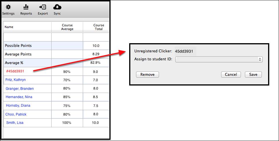 Assign or remove an unregistered clicker Within the iclicker Classic gradebook, you can assign or remove unregistered clickers. If you have a few unassigned clickers, follow the steps here.