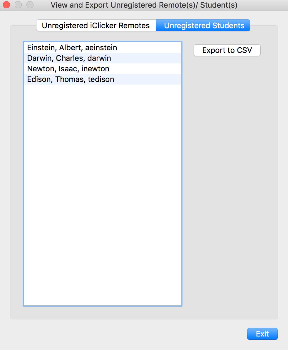 3. Click Export to CSV 4. Save the Unregistered Student List You can save the unregistered student list as a CSV file.