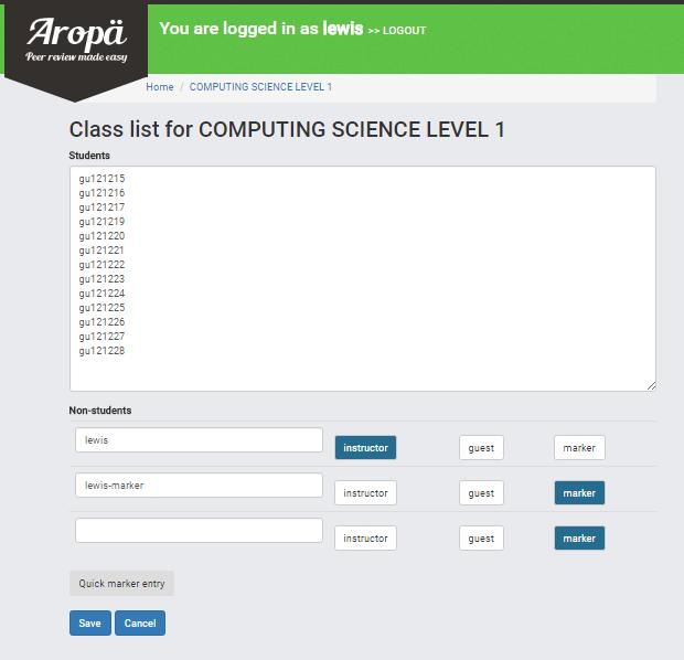Classes An Aropä Class is the primary organising object in Aropä all activity happens within a Class. Each Class has several people associated with it: An owner, who is a registered Aropä user.
