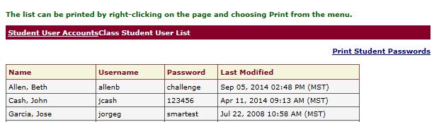 ASSIGN PASSWORD 13.If necessary, click the Student User Account link to go back to the previous page. 14.