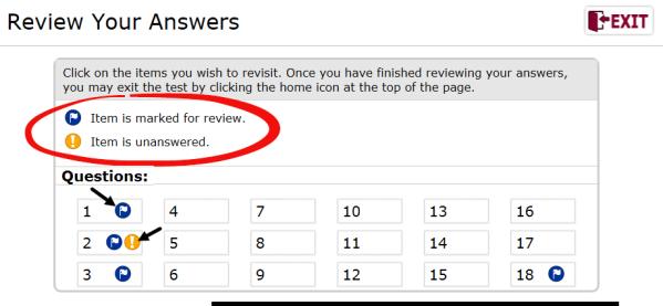 GALILEO K-12 ONLINE REVIEW PAGE/EXIT There are two different review pages; the review page is based on the test navigation display. 1.