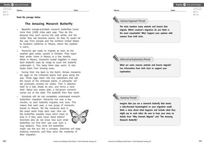 2. Practice Texts with Prompts Passages and prompts provide students with real experience writing to a single text and multiple texts. The first ten lessons require students to respond to one text.