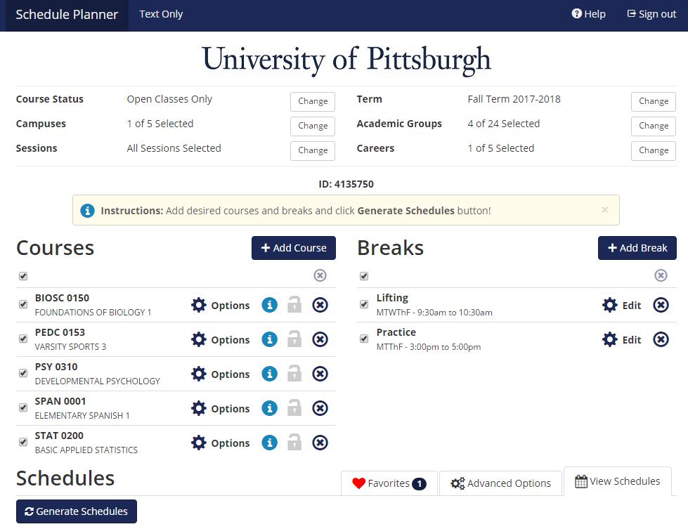Advising Center Step 7: Create Breaks to narrow the search results. As you can see in the example below, 2 breaks have been created.