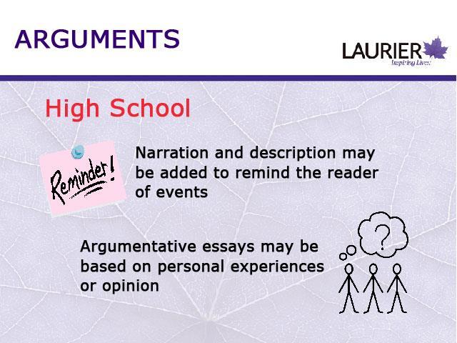 In high school, your arguments may have consisted of narration and detailed description to help remind the reader of events.