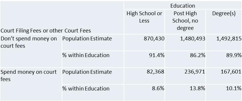 49 TYPE OF EXPENSE COURT FEES Percentage of People Based on Education Level who Spend Money on Court Fees 5 11.
